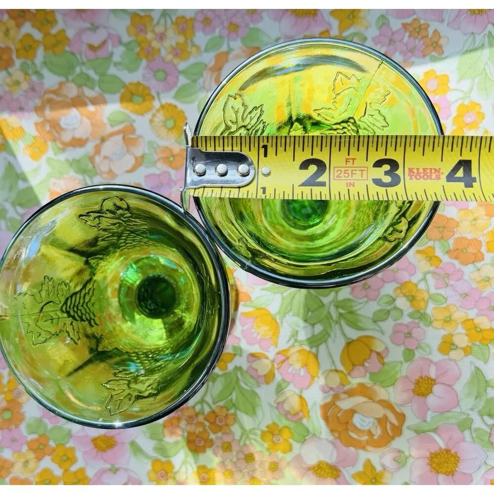 Vintage Indiana Glass Harvest Grape Lime Green Carnival Goblets 1970s Set of 2